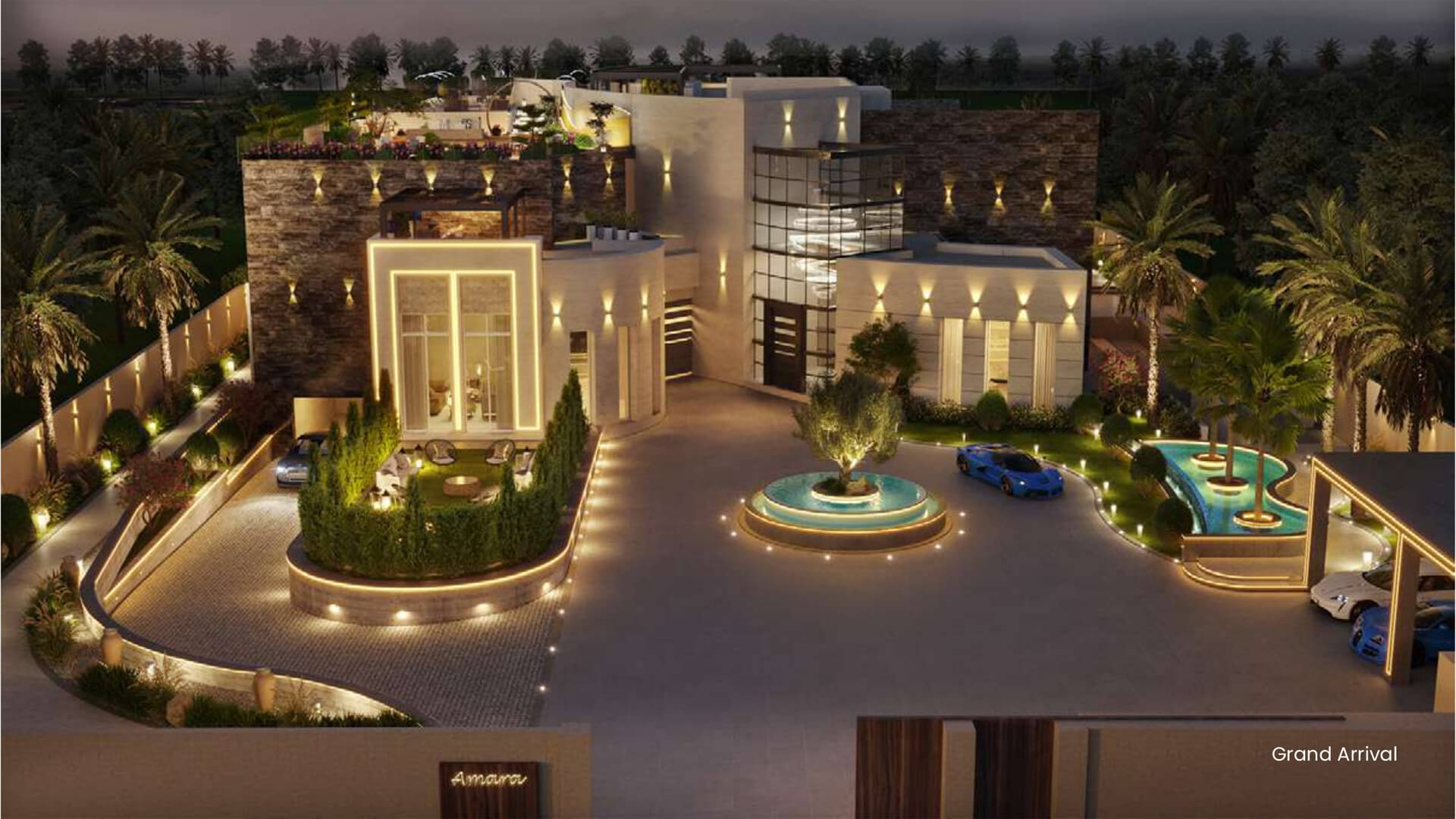 Grand entrance of Amara Emirates Hills Villa in Dubai