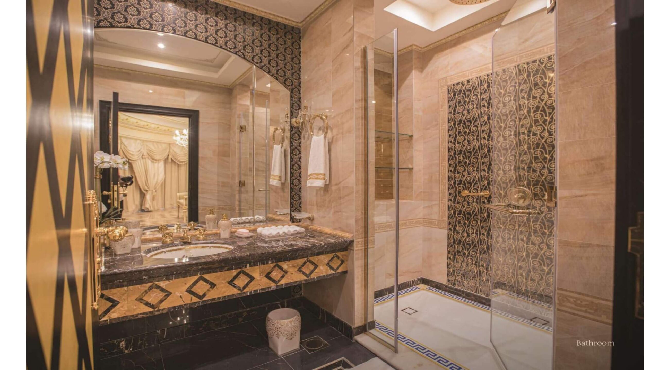 modern luxury bathroom with marble and glass finishes