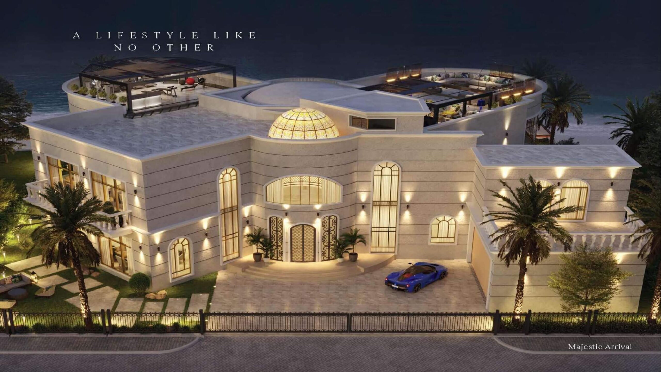majestic villa entrance with luxury design