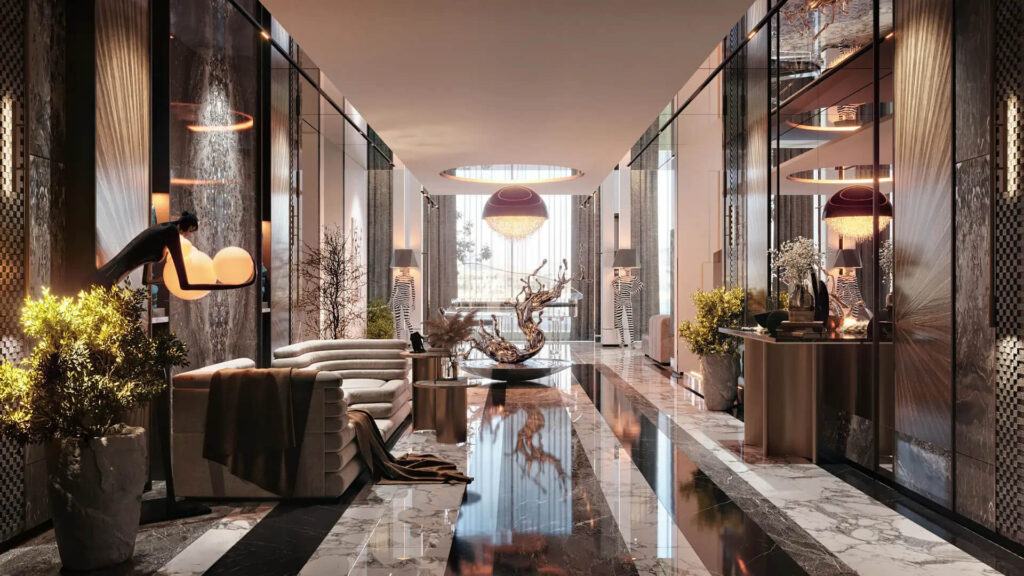 Elegant grand lobby of SeaRenity villa on Palm Jumeirah