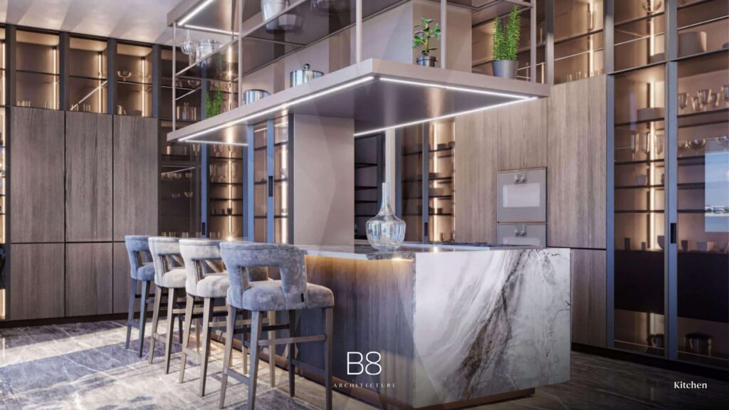 modern kitchen at sun rays villa in dubai
